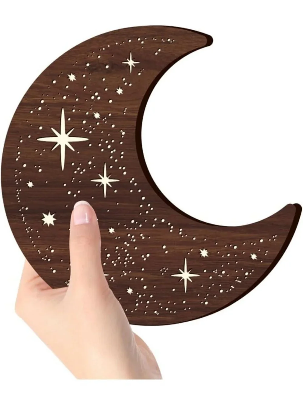 Wooden Moon Phase Wall Art Decor - LED Night Light Sculpture for Home Decor
